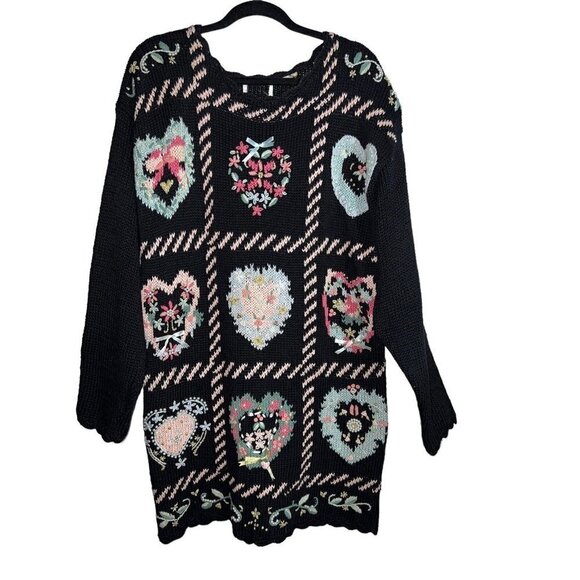 Kathie Lee Collection Sweaters - Vintage 90s Katie Lee Heart COTTAGECORE Knitted Tunic Sweater Embellished